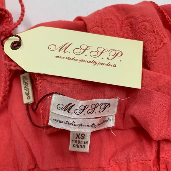 MSSP Max Studio Dress Women XS Extra Small Coral Halter Floral Crochet Keyhole - Picture 12 of 15